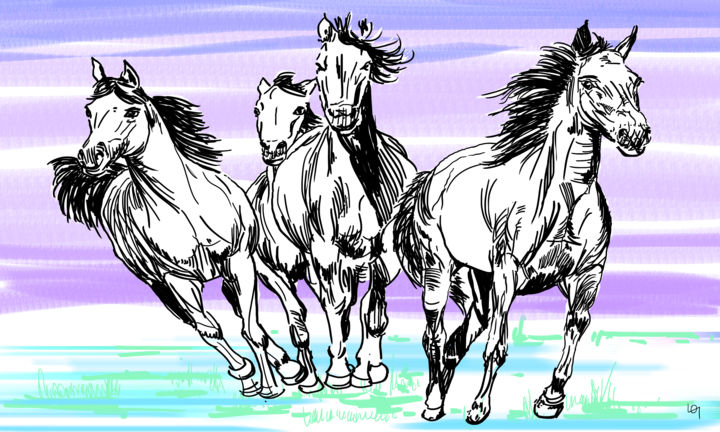 Drawing titled "horses galloping" by Lawrence, Original Artwork, Digital Photography
