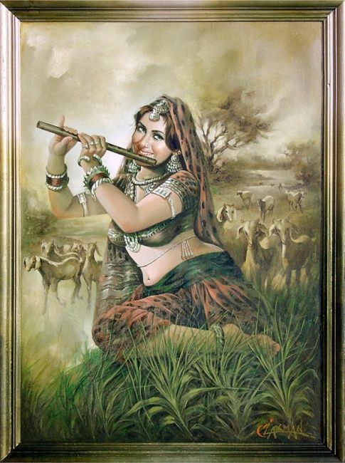 Painting titled "Piccolo Girl" by Laxman Kumar Artist Delhi, Original Artwork, Oil