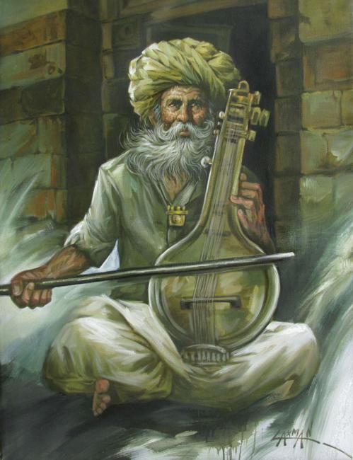 Painting titled "Sarangi Player 04" by Laxman Kumar Artist Delhi, Original Artwork