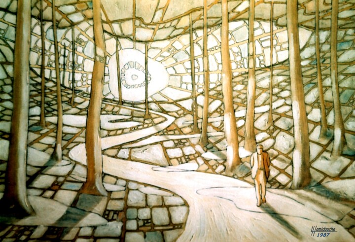Painting titled "Chemin forestier" by Layachi Hamidouche, Original Artwork, Acrylic