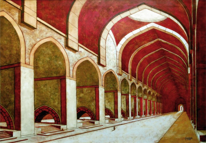 Peinture intitulée "Caravansérail (2)" par Layachi Hamidouche, Œuvre d'art originale, Acrylique