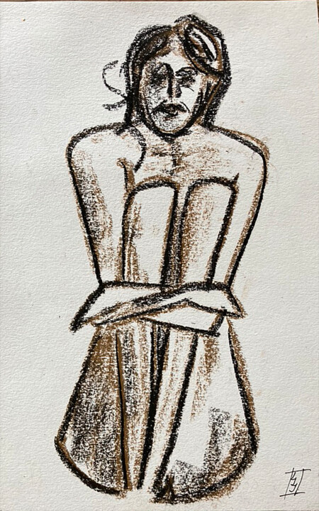 Drawing titled "La guerre 2" by Jean-Jacques Layeux, Original Artwork, Charcoal