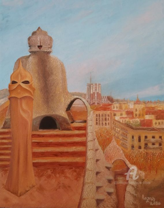 Painting titled "Sagrada Familia see…" by Liliana Lazar, Original Artwork, Oil