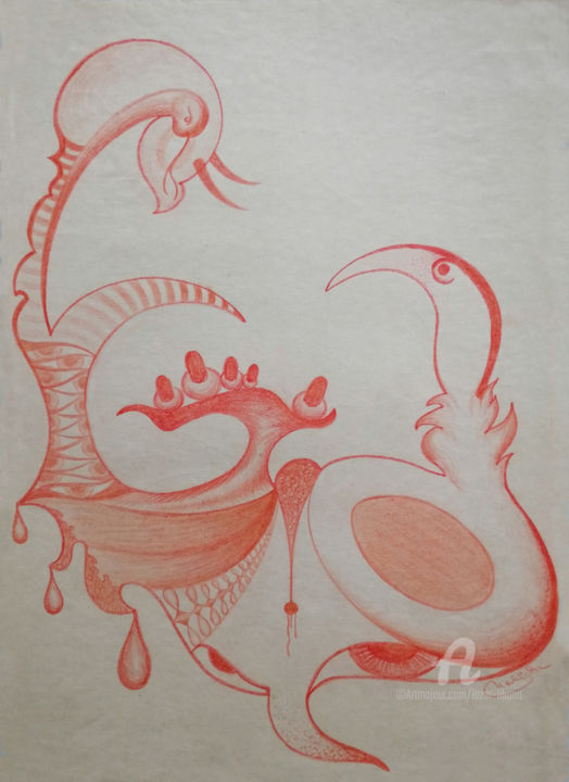 Dessin intitulée "Idées en rouge 6 (L…" par Liliana Lazar, Œuvre d'art originale, Crayon