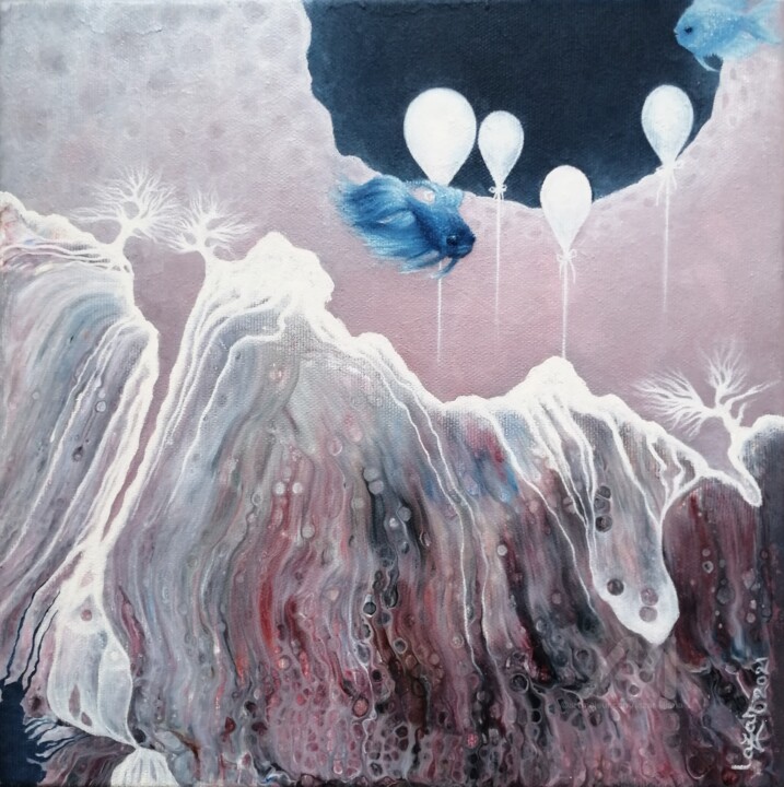 Painting titled "Le paradoxe du pois…" by Liliana Lazar, Original Art, Oil Mounted on Stretcher frame