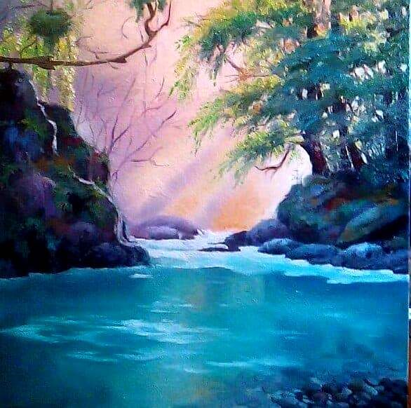 Painting titled "Dawn on the river…" by Natalyi Lazarchenko, Original Artwork, Oil