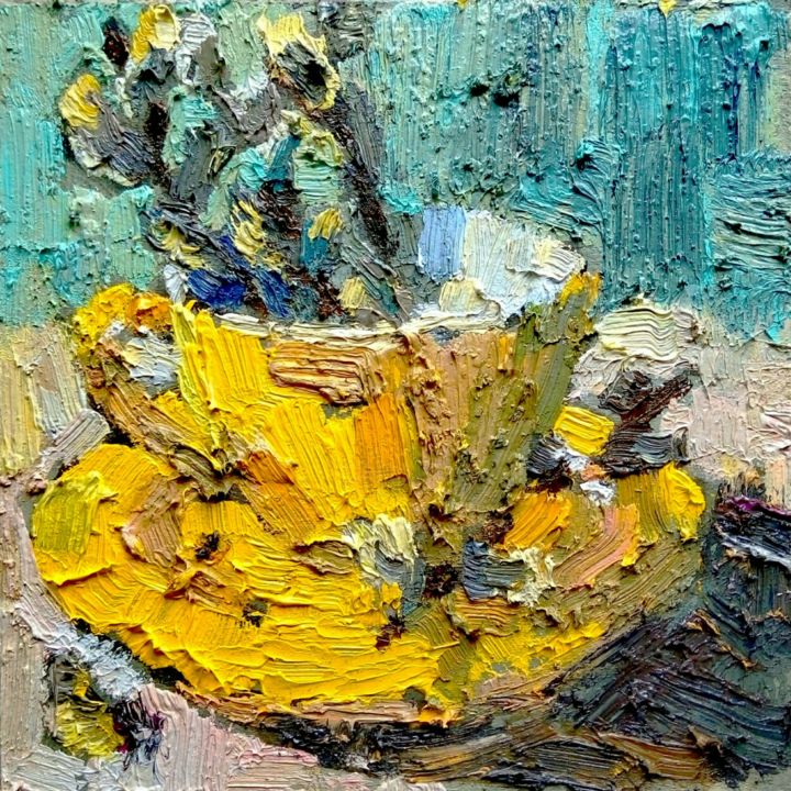 Painting titled "Yellow cup" by Valerie Lazareva, Original Artwork, Oil