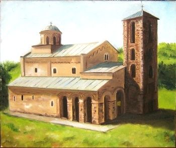 Painting titled "Sopocani monastery" by Ognjen Lazarevic, Original Artwork, Oil