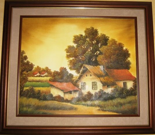 Painting titled "Village scene 2" by Ognjen Lazarevic, Original Artwork, Oil