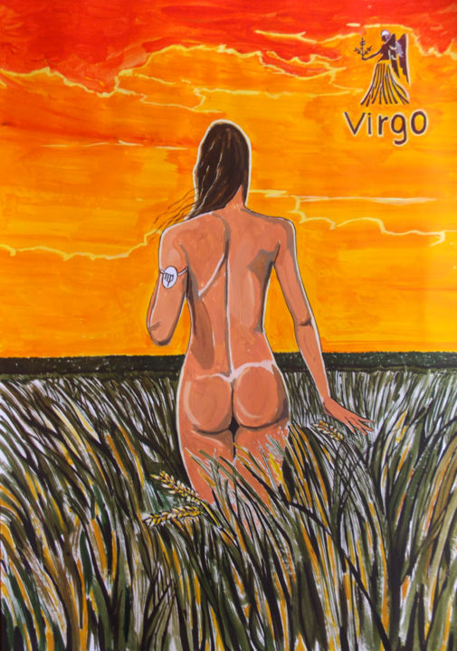 Malerei mit dem Titel "ZODIAC VIRGO" von Lazaro Hurtado, Original-Kunstwerk, Acryl