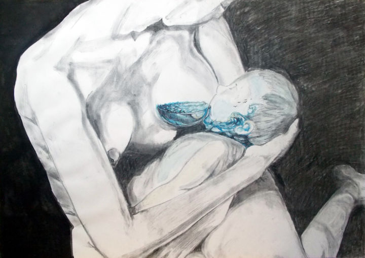 Dibujo titulada "NURTURING THE SEA" por Lazaro Hurtado, Obra de arte original, Carbón
