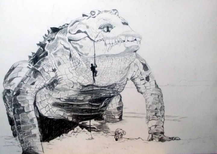 Dibujo titulada "LANDING" por Lazaro Hurtado, Obra de arte original, Carbón