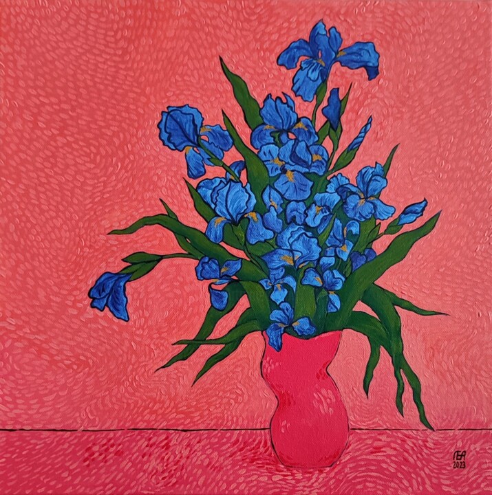 Картина под названием "Irises №9" - Evgeniya Lazukina, Подлинное произведение искусства, Акрил Установлен на Деревянная рама…