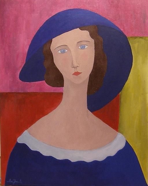 Картина под названием "Девушка в синем" - Evgeniya Lazukina, Подлинное произведение искусства, Масло