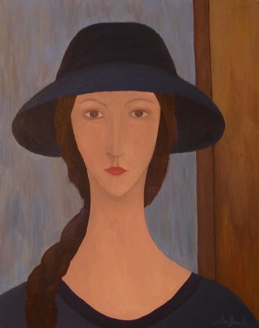 Картина под названием "Девушка в шляпе" - Evgeniya Lazukina, Подлинное произведение искусства, Масло