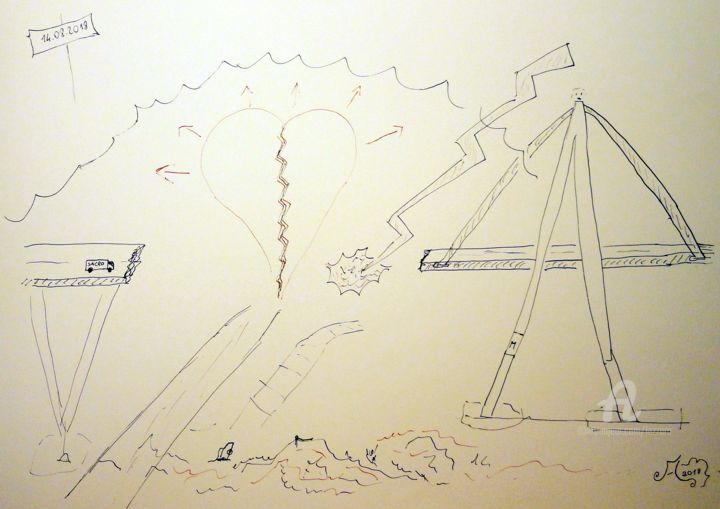 Disegno intitolato "Genova - 14 agosto…" da Aurelio Nicolazzo, Opera d'arte originale, Inchiostro