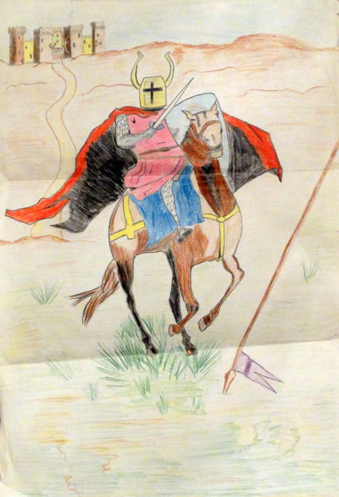 Drawing titled "Cavaliere Medioevale" by Aurelio Nicolazzo, Original Artwork, Conté