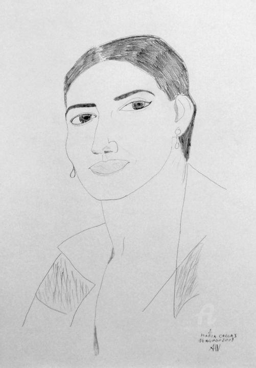 Drawing titled "Maria Callas" by Aurelio Nicolazzo, Original Artwork, Graphite