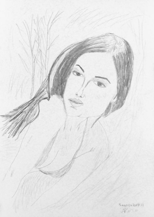 Drawing titled "Ritratto di donna" by Aurelio Nicolazzo, Original Artwork, Graphite