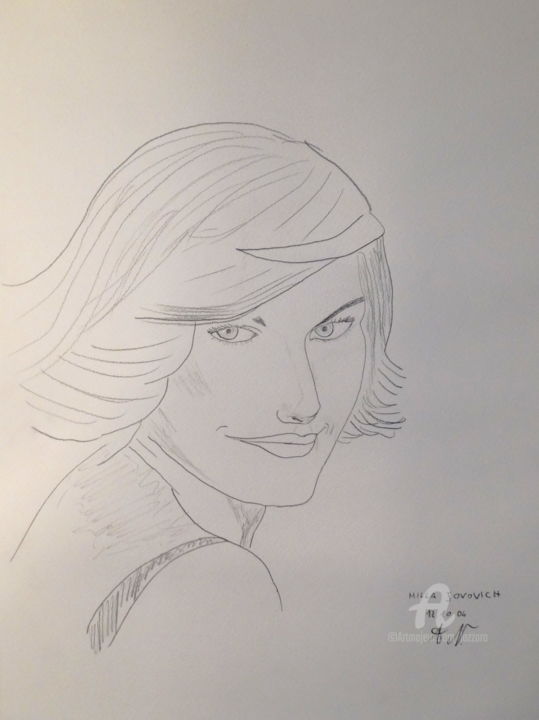 Drawing titled "Milla Jovovich" by Aurelio Nicolazzo, Original Artwork, Pencil