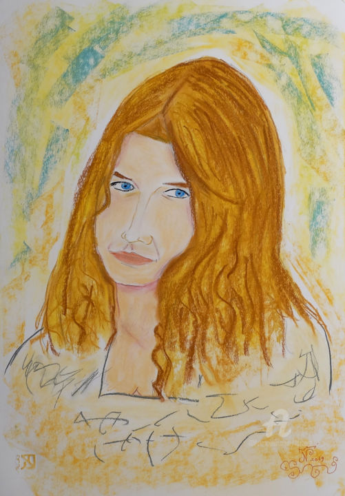 Zeichnungen mit dem Titel "Janis Joplin, dear…" von Aurelio Nicolazzo, Original-Kunstwerk, Pastell