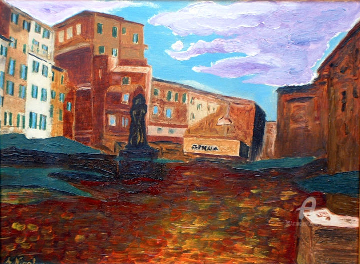 Painting titled "Piazza Campo dei Fi…" by Aurelio Nicolazzo, Original Artwork, Oil