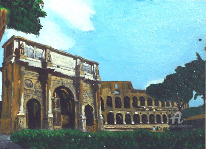 Painting titled "Scorcio romano" by Aurelio Nicolazzo, Original Artwork, Oil Mounted on Wood Panel