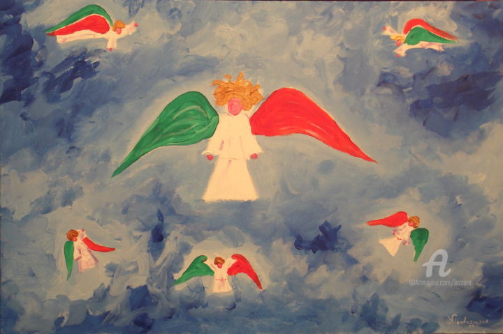 Painting titled "Angeli dell'unità d…" by Aurelio Nicolazzo, Original Artwork, Oil