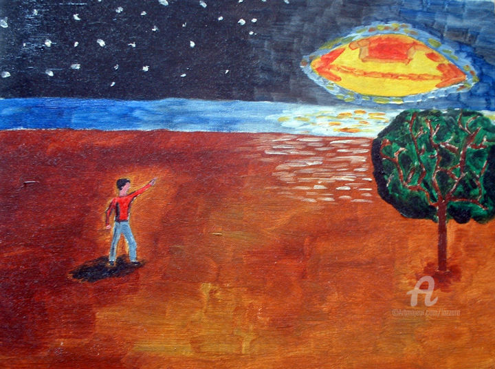 Painting titled "Disco volante" by Aurelio Nicolazzo, Original Artwork, Oil