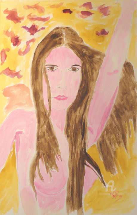 Painting titled "Ritratto di donna" by Aurelio Nicolazzo, Original Artwork, Watercolor