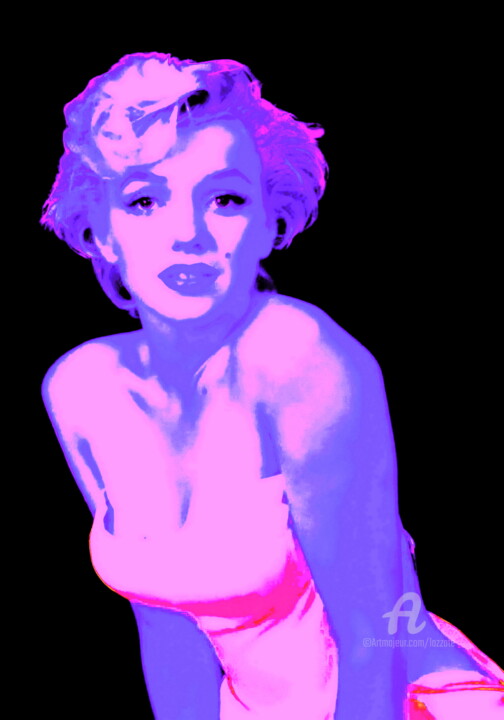 Digital Arts titled "MARILYN 5.8a" by Lazzate Maral, Original Artwork, Digital Painting Mounted on Wood Stretcher frame
