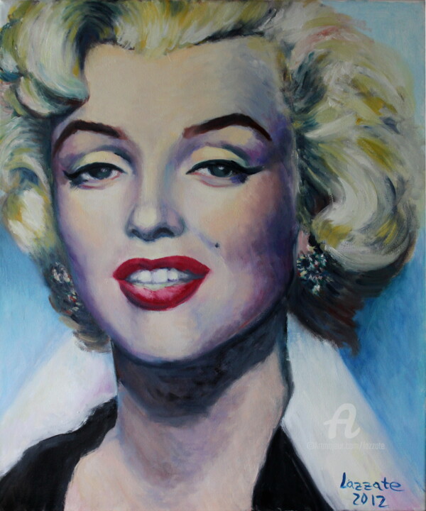 Painting titled "MARILYN MM1" by Lazzate Maral, Original Artwork, Oil Mounted on Wood Stretcher frame