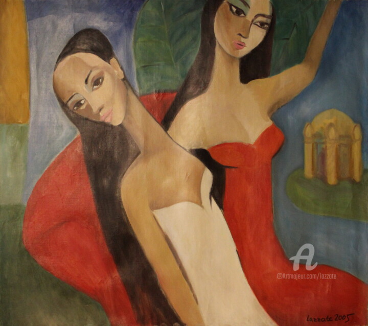 Картина под названием "Janel et Aloua. Soe…" - Lazzate Maral, Подлинное произведение искусства, Масло