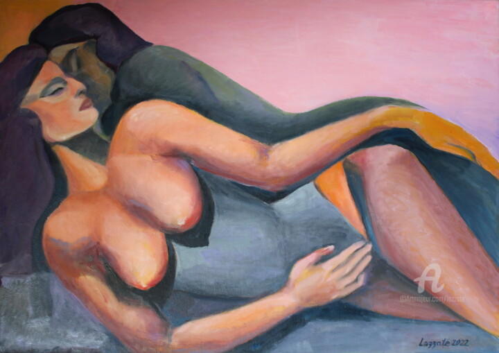 Painting titled "Les DEUX 2006" by Lazzate Maral, Original Artwork, Oil Mounted on Wood Stretcher frame