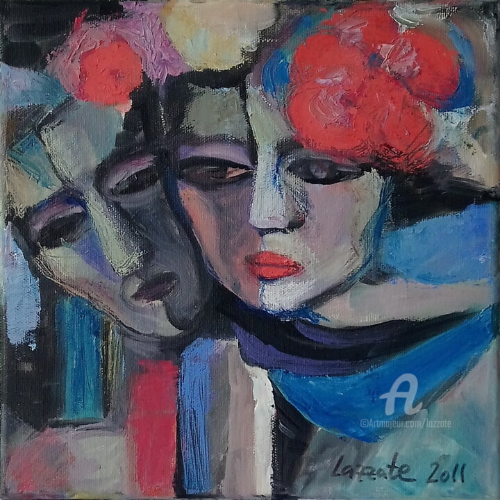 Painting titled "Les DEUX" by Lazzate Maral, Original Artwork, Oil Mounted on Wood Stretcher frame