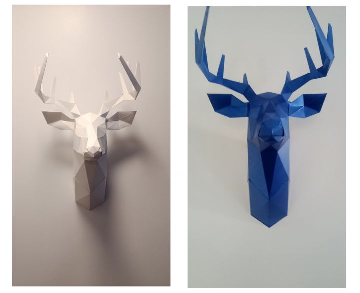 Sculpture titled "Deer Head Origami" by Laurent Bigayon, Original Artwork, Cardboard