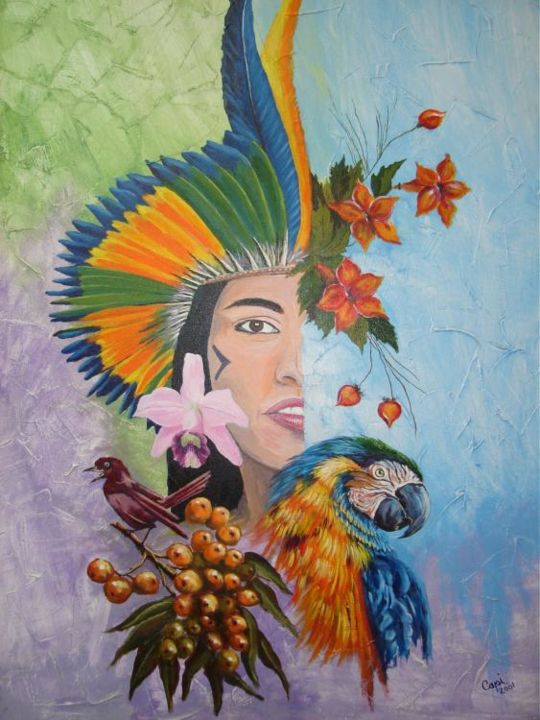 Pintura intitulada "Brazilian native in…" por Capy, Obras de arte originais