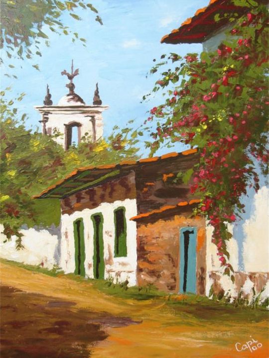 Painting titled "Street of Paraty -…" by Capy, Original Artwork