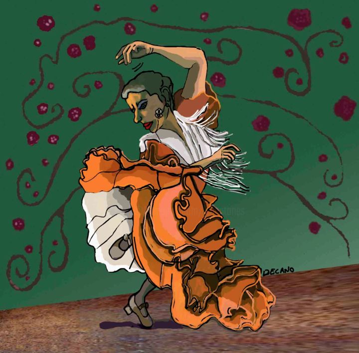 Digitale Kunst getiteld "flamencanaranja" door Decano, Origineel Kunstwerk, Digitaal Schilderwerk Gemonteerd op Andere stijv…