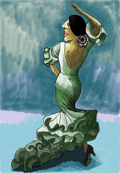 Arte digitale intitolato "flamencaverde" da Decano, Opera d'arte originale, Pittura digitale Montato su Altro pannello rigido