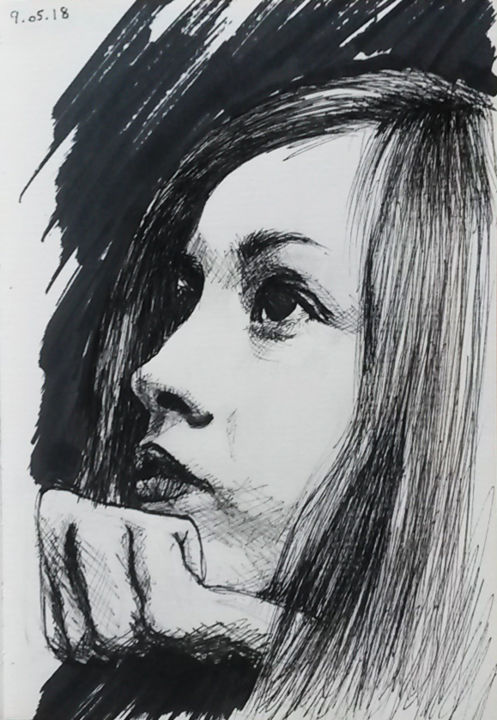 Drawing titled "Self Portrait" by Céline Tatarski, Original Artwork