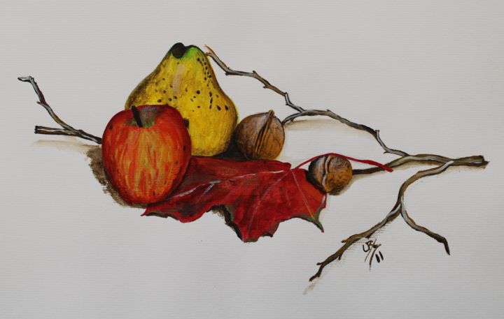 Painting titled "Fruits d'automne" by Laurence De Chabot, Original Artwork, Acrylic