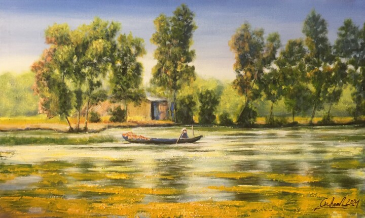 Pittura intitolato "country river" da Le Anh Lam, Opera d'arte originale, Acrilico Montato su Telaio per barella in legno