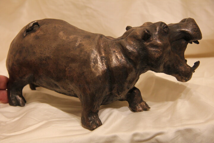 Sculpture intitulée ""L'hippo et l oisea…" par Le Cann, Œuvre d'art originale, Bronze