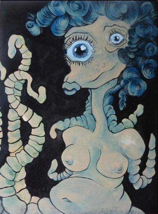 Painting titled "La Femme Mollusque" by Le Masque De La Sardine, Original Artwork, Acrylic