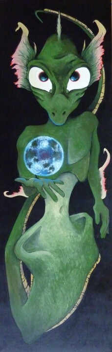 Peinture intitulée "Le Reptilien" par Le Masque De La Sardine, Œuvre d'art originale, Acrylique