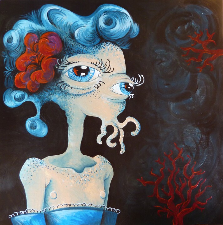 Painting titled "La Femme Poulpe" by Le Masque De La Sardine, Original Artwork, Acrylic