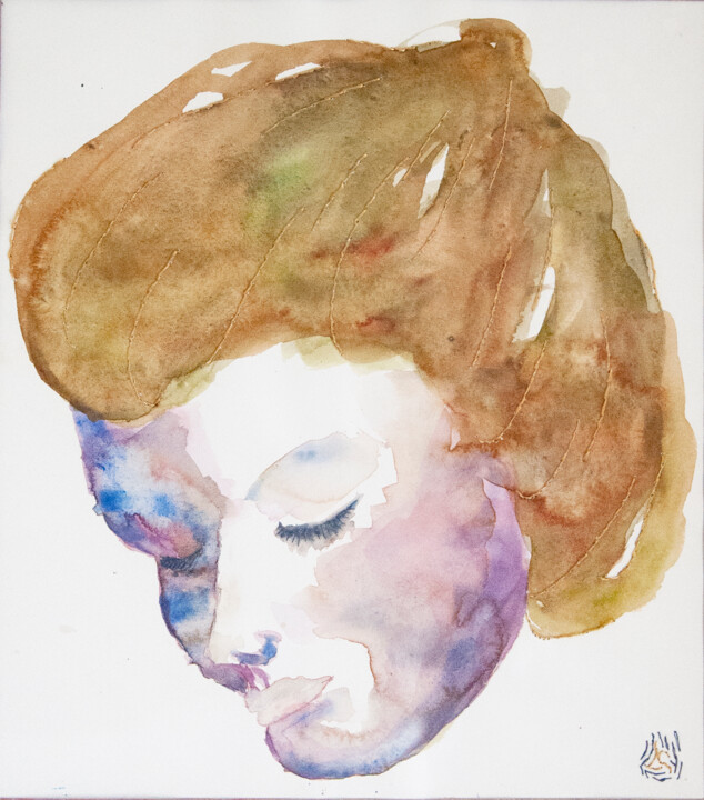 Painting titled "La douce" by Léa Coutureau, Original Artwork, Watercolor Mounted on Cardboard