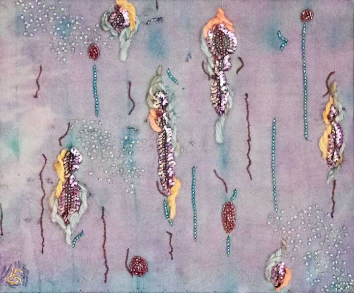 Art textile intitulée "Lichens" par Léa Coutureau, Œuvre d'art originale, Broderie Monté sur Carton