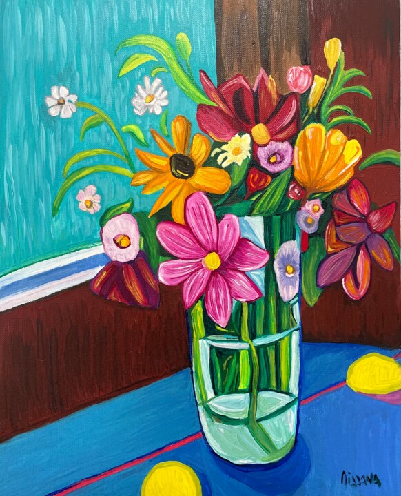 Painting titled "Flowers" by Léa Missana, Original Artwork, Oil